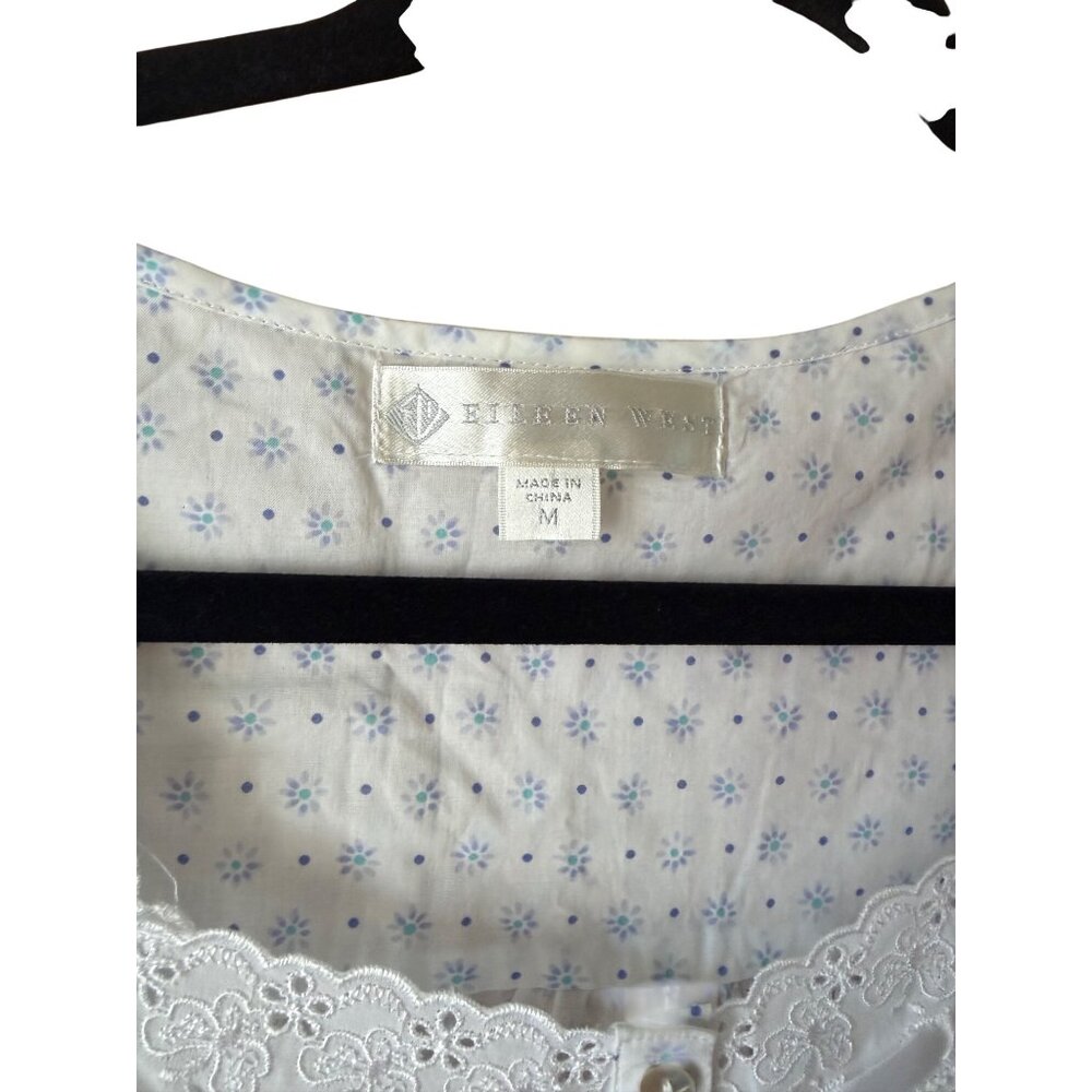 Eileen West Womens Nightgown Size M White Blue Floral Eyelet Trim Pullover New - Picture 11 of 15